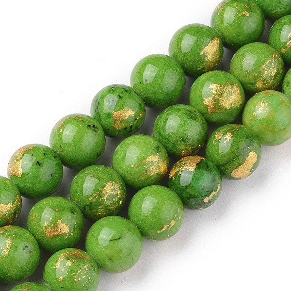 

PandaHall Natural Mashan Jade Beads Strands, with Gold Foil, Dyed, Round, Lime Green, 8mm, Hole: 1mm, about 50pcs/strand, 15.75 inch(40cm)...