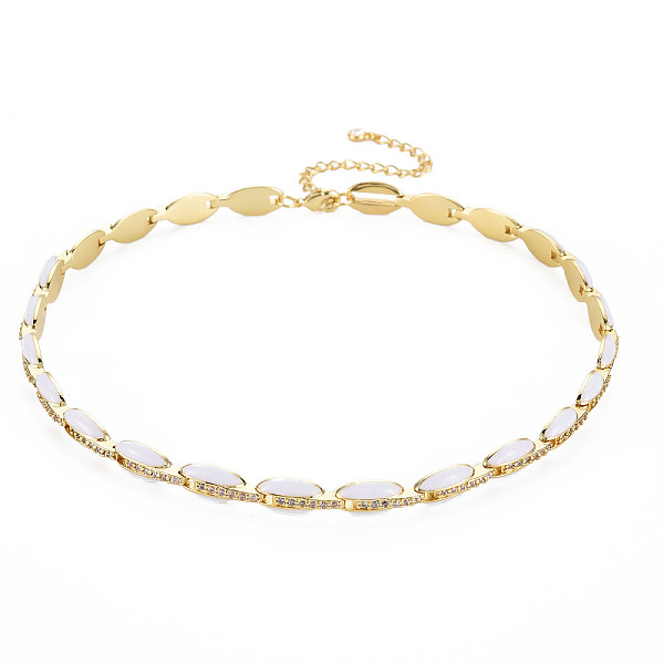 

PandaHall Brass Micro Pave Cubic Zirconia Link Tennis Necklaces for Women, with Enamel, Nickel Free, Real 18K Gold Plated, Oval, White...