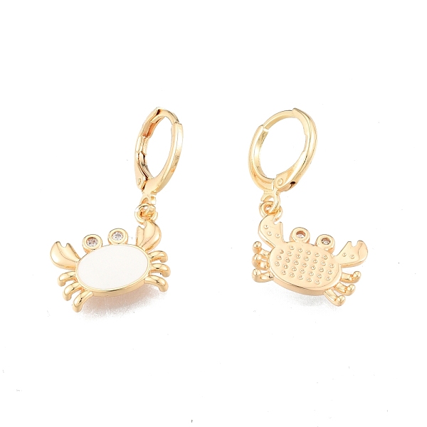PandaHall Clear Cubic Zirconia Crab Dangle Leverback Earrings with Enamel, Brass Jewelry for Women, Cadmium Free & Nickel Free & Lead Free...