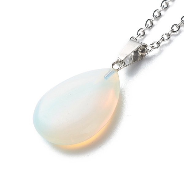 

PandaHall Teardrop Natural Mixed Stone Pendant Necklaces, with 304 Stainless Steel Cable Chain, 18.19 inch(46.2cm), 2mm Mixed Stone