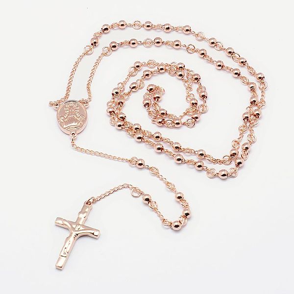 PandaHall Men's Rosary Bead Necklace with Crucifix Cross, 304 Stainless Steel Necklace for Easter, Rose Gold, 18.9 inch(48cm) 304 Stainless...