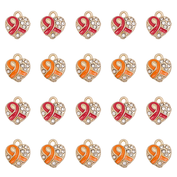 

PandaHall CHGCRAFT 20Pcs 2Colors Heart Shape with Silk Ribbon Alloy Rhinestone Charms with Enamel for Bracelets Necklace Making, Light Gold..., Multicolor