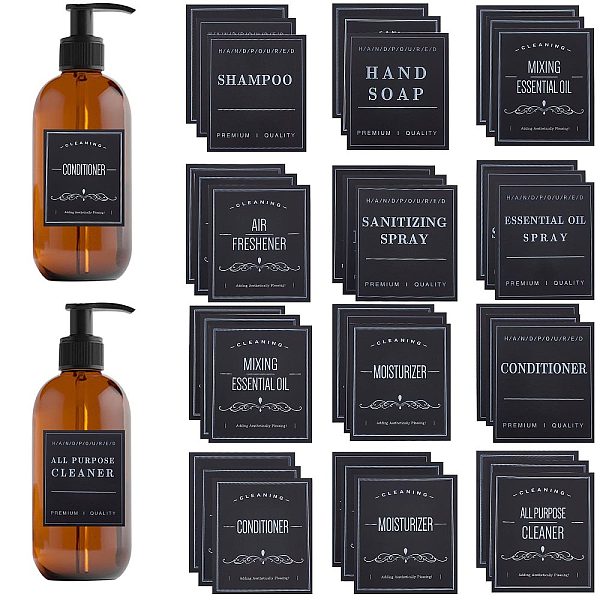 

PandaHall CRASPIRE 3 Bags 3 Styles PVC Adhesive Bathroom Sorting Storage Stickers, Waterproof Soap Labels for Bathroom Can/Bottles..., Black