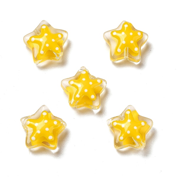 

PandaHall Glass Beads, with Polka Dot Pattern, Star, Yellow, 12~12.5x12.5~13x6~6.5mm, Hole: 0.9~1mm Glass Star Yellow