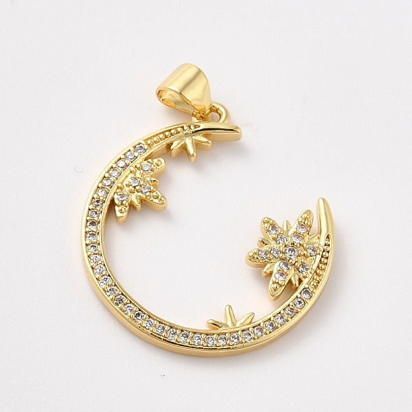 

PandaHall Rack Plating Brass Micro Pave Cubic Zirconia Pendants, Cadmium Free & Lead Free, Real 18K Gold Plated, Moon with Star, Clear...