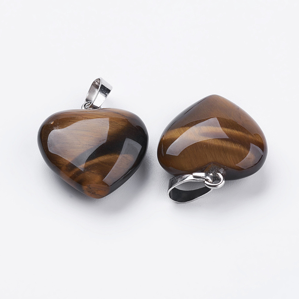 

PandaHall Natural Tiger Eye Pendants, with Brass Findings, Heart, Platinum, 23x20x7~9mm, Hole: 5x8mm Tiger Eye Heart