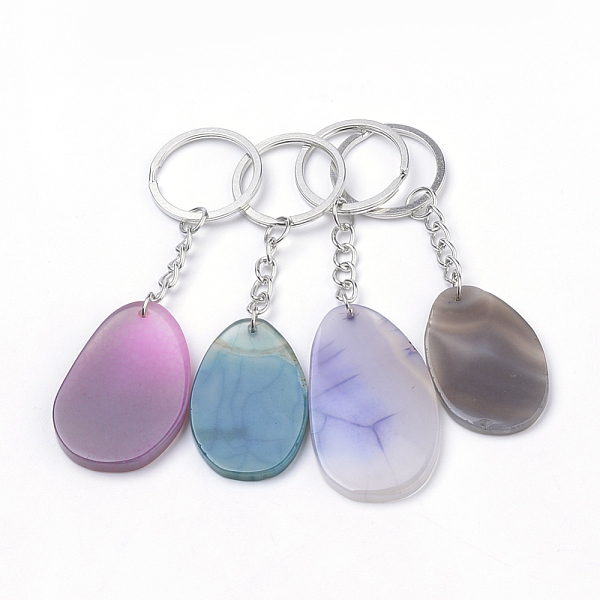 

PandaHall Natural Agate Keychain, with Iron Findings, Mixed Color, teardrop, Platinum, 98~109mm Natural Agate Teardrop