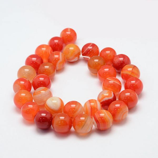 

PandaHall Natural Striped Agate/Banded Agate Bead Strands, Round, Grade A, Dyed & Heated, Dark Orange, 12mm, Hole: 1mm, about...