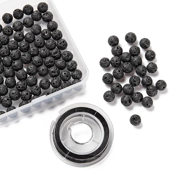 

PandaHall 100Pcs 8mm Natural Lava Rock Beads Round Beads, with 10m Elastic Crystal Thread, for DIY Stretch Bracelets Making Kits, 8mm, Hole...