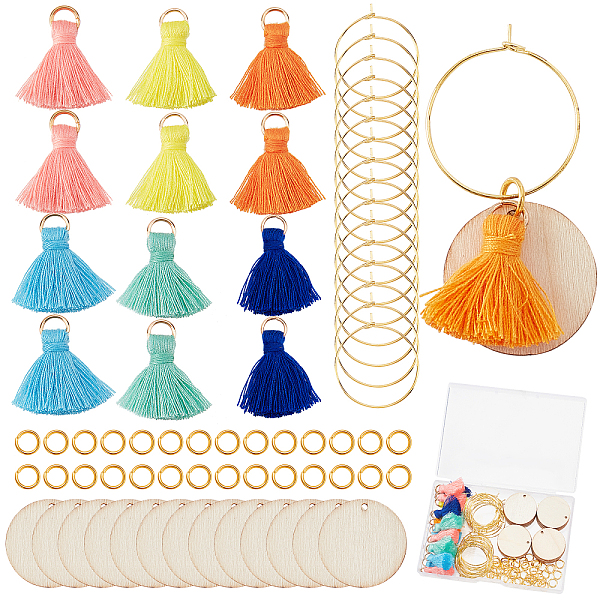 

PandaHall SUNNYCLUE 1 Box 30Pcs 6 Colors Wooden Wine Glass Charms Tassel Drink Charm Golden Glass Rings Tags Identifier Glasses Wood DIY..., Multicolor