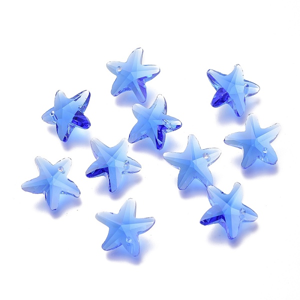 

PandaHall Faceted Glass Charms, Starfish, Blue, 14x15x7mm, Hole: 1.4mm Glass Starfish Blue