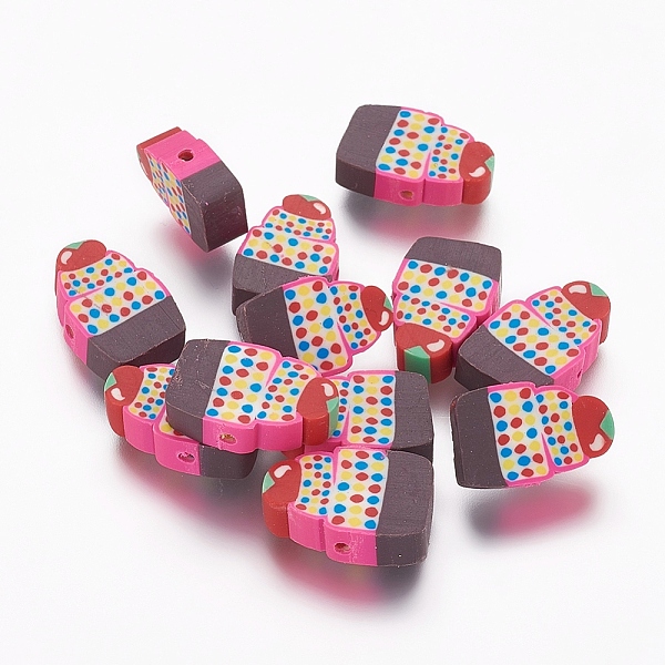 

PandaHall Handmade Cake Polymer Clay Beads, Deep Pink, 13~14x9~10x4~5mm, Hole: 1mm Polymer Clay Food Pink