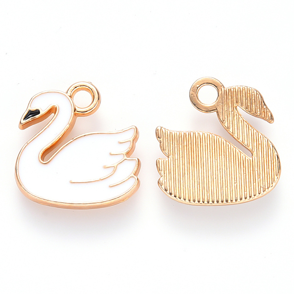 

PandaHall Alloy Enamel Charms, Swan, Light Gold, White, 14x14x2mm, Hole: 1.8mm Alloy+Enamel Other Animal White