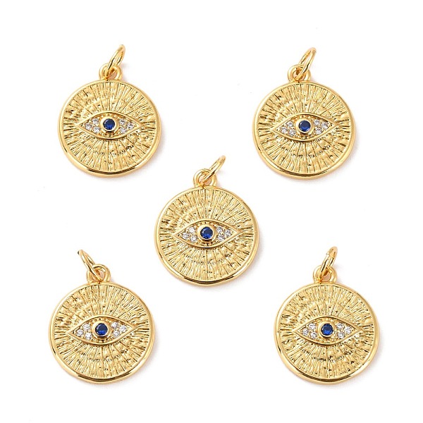 

PandaHall Brass Micro Pave Cubic Zirconia Pendants, Long-Lasting Plated, Cadmium Free & Lead Free, Flat Round with Eye, Real 18K Gold Plated..., Multicolor