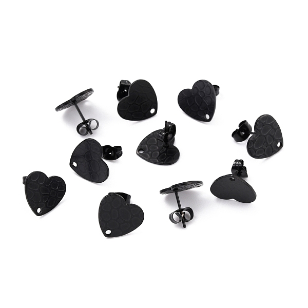 

PandaHall 304 Stainless Steel Stud Earring Findings, with Ear Nuts, Textured Heart, Electrophoresis Black, 12x13mm, Hole: 1.5mm, Pin: 0.7mm...