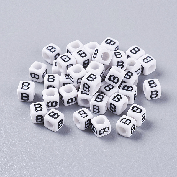 

PandaHall 50g Opaque Acrylic Horizontal Hole Letter Beads, Cube, Letter B, 6x6x6mm, Hole: 3.2mm Acrylic Letter B