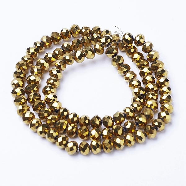 

PandaHall Electroplate Transparent Glass Beads Strands, Full Plated, Faceted, Rondelle, Golden Plated, 10x8mm, Hole: 1mm, about...