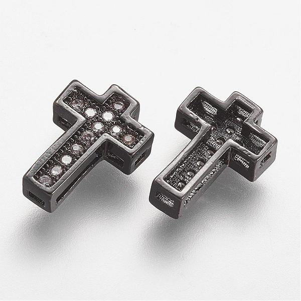 

PandaHall Brass Micro Pave Cubic Zirconia Beads, Cross, Clear, Gunmetal, 10.5x7.5x3mm, Hole: 1mm Brass+Cubic Zirconia Cross Clear