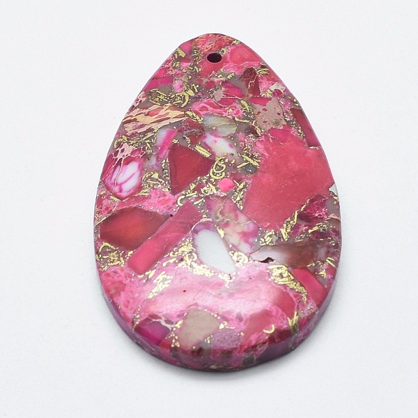 

PandaHall Natural Silver Line Regalite/Imperial Jasper/Sea Sediment Jasper Pendants, teardrop, Pale Violet Red, 46~47x29x6mm, Hole: 1mm..., Pink