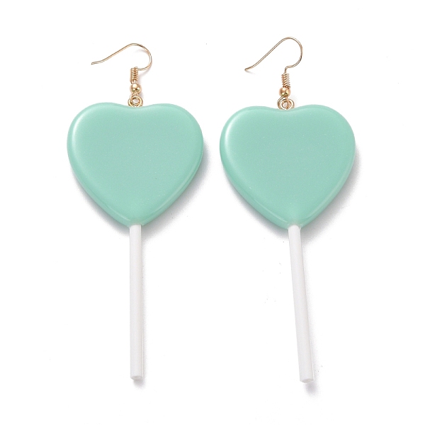 

PandaHall Heart-shape Lollipop Dangle Earrings for Women, Candy Color Simulation Food Drop Earrings, Golden, Medium Aquamarine, 97~99mm, Pin...