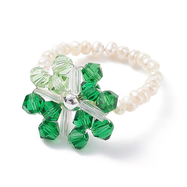 

PandaHall Snowflake Finger Rings, Natural Pearl Braided Bead Ring for Girl Women, Green, US Size 7 3/4(17.9mm) Pearl Green