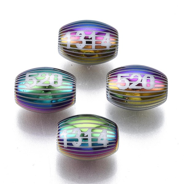 PandaHall Electroplate Glass Beads, for Valentine's Day, Barrel with Number 1314 & 520 Pattern, Colorful, 11x8mm, Hole: 1.2mm, about...