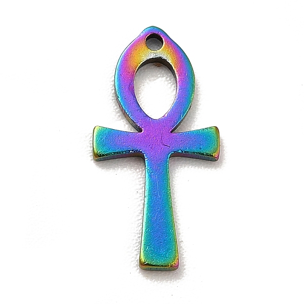 

PandaHall Ion Plating(IP) 201 Stainless Steel Pendants, Ankh Cross Charms, Rainbow Color, 14x7x1mm, Hole: 0.8mm 201 Stainless Steel Cross