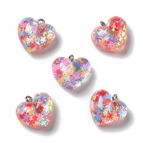 

PandaHall Transparent Resin Pendants, with Platinum Tone Iron Loops & Glitter Powder, Heart, Colorful, 17.5x18x10mm, Hole: 2mm Iron+Resin...