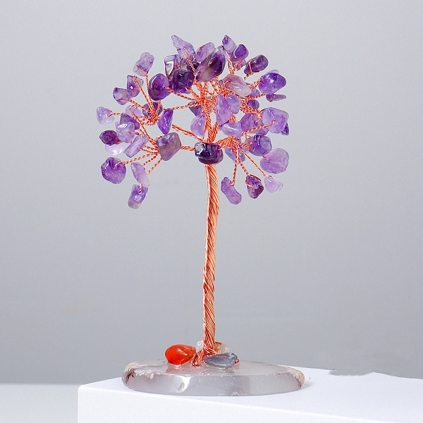 

PandaHall Natural Amethyst Chips Tree of Life Decorations, Natural Agate with Copper Wire Feng Shui Energy Stone Gift for Home Office...