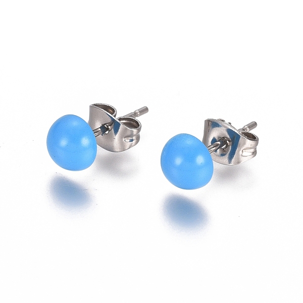 

PandaHall Spray Paint 304 Stainless Steel Stud Earrings, with Earring Backs, Half Round, Deep Sky Blue, 6x3mm, Pin: 0.8mm 304 Stainless...