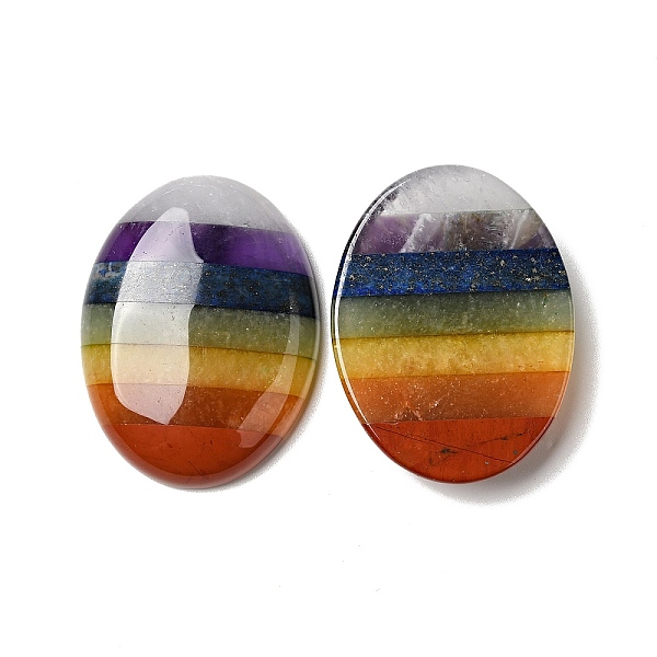

PandaHall Chakra Natural Mixed Gemstone Cabochons, Flat Back, Oval, 40x30x8mm Mixed Stone Oval