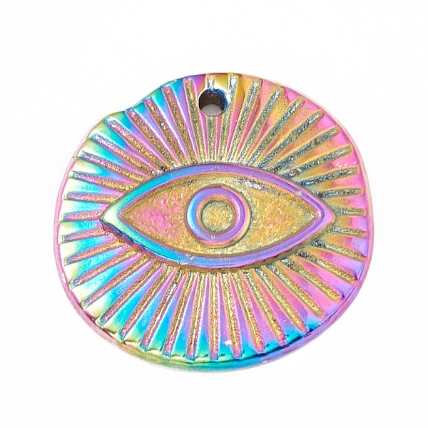 

PandaHall Ion Plating(IP) 304 Stainless Steel Pendants, Flat Round with Eye Pattern, Rainbow Color, 18.5x2.5mm, Hole: 1.2mm 304 Stainless...