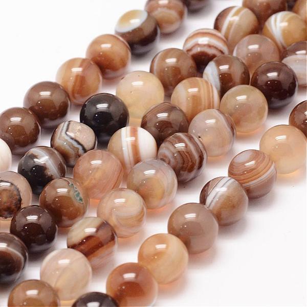 PandaHall Natural Striped Agate/Banded Agate Bead Strands, Round, Grade A, Dyed & Heated, Coffee, 10mm, Hole: 1mm, about 37~38pcs/strand...