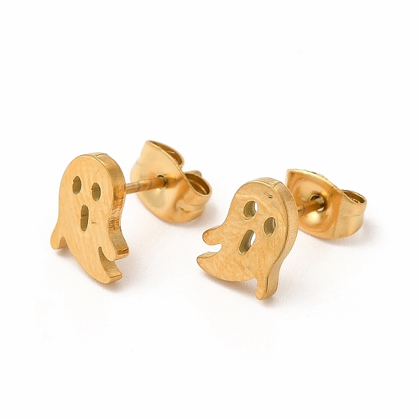 

PandaHall Halloween Ghosts 304 Stainless Steel Stud Earrings for Women, Golden, 9x6mm, Pin: 0.7mm 304 Stainless Steel Ghost