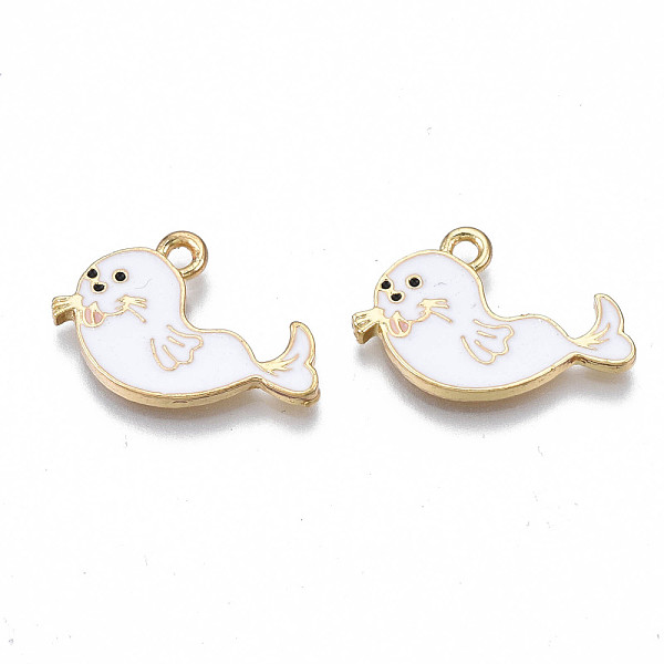 

PandaHall Alloy Enamel Pendants, Cadmium Free & Nickel Free & Lead Free, Light Gold, Fur Seal, White, 13.5x20x1.5mm, Hole: 1.6mm...