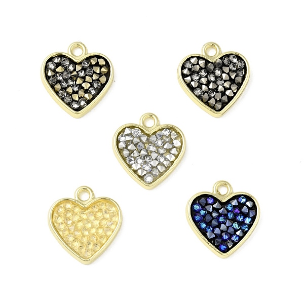 PandaHall Rhinestone Pendants, with Light Gold Plated Brass Findings, Heart, Cadmium Free & Lead Free, Mixed Color, 17x16x3mm, Hole: 2mm...