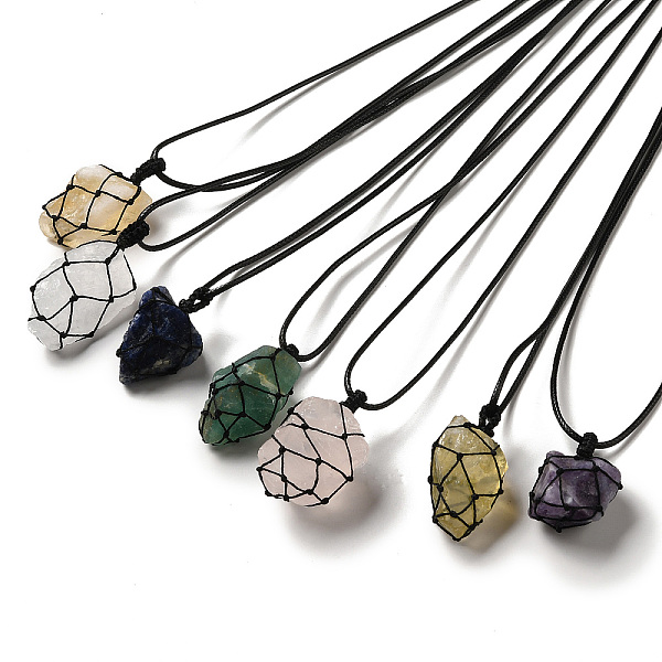 

PandaHall Irregular Nuggets Natural Mixed Gemstone Pendant Necklace, Wax Rope Macrame Pouch Adjustable Necklace for Women, 32.28 inch(82cm)...