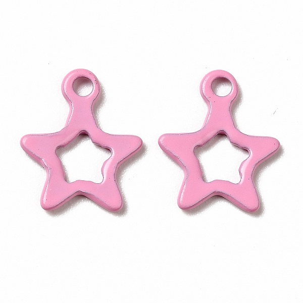 

PandaHall Spray Painted 201 Stainless Steel Charms, Star Charms, Pink, 10.5x9x1mm, Hole: 1.2mm 201 Stainless Steel Star Pink