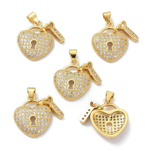 

PandaHall Brass Cubic Zirconia Pendants, Long-Lasting Plated, Lead Free & Cadmium Free, Real 18K Gold Plated, Heart Lock and Key, Clear...