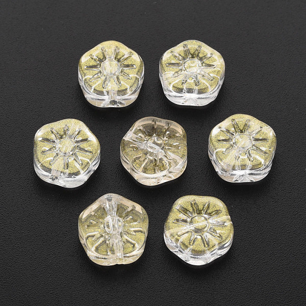 

PandaHall Transparent Glass Beads, with Glitter Powder, Plum Blossom Flower, Clear, 10x10.5x4mm, Hole: 1.2mm Glass Flower Clear
