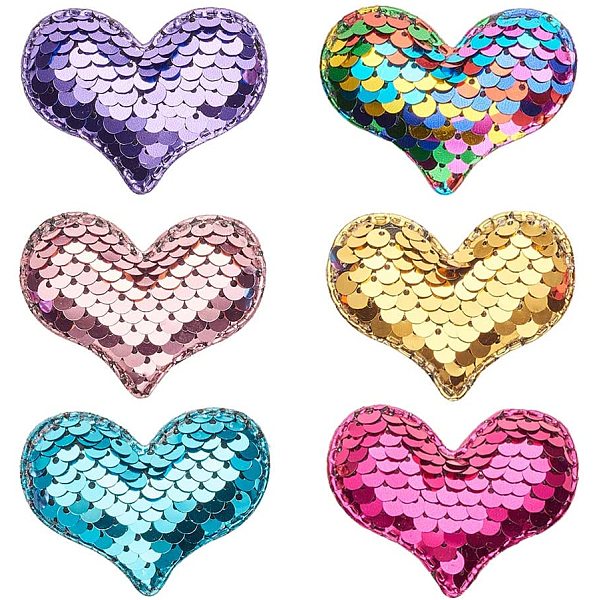 PandaHall 30 pcs 6 Colors Sewing on Heart Patches, Sequins Patch Stickers Applique Embroidered Patches Sequin Crafts Accessories for Jeans...