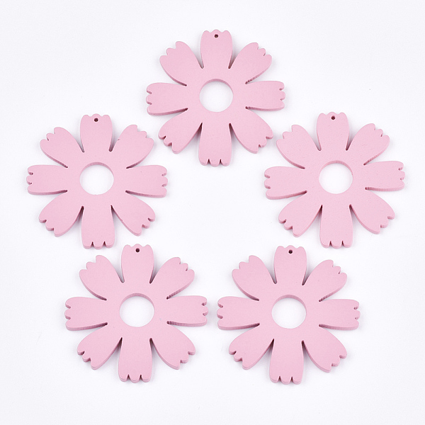 

PandaHall Painted Wooden Pendants, Flower, Pink, 49.5x49x3mm, Hole: 1mm Wood Flower Pink
