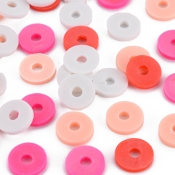 

PandaHall 4 Colors Handmade Polymer Clay Beads, Heishi Beads, Disc/Flat Round, White & Orange Red & Light Salmon & Fuchsia, 8x0.5~1.5mm...