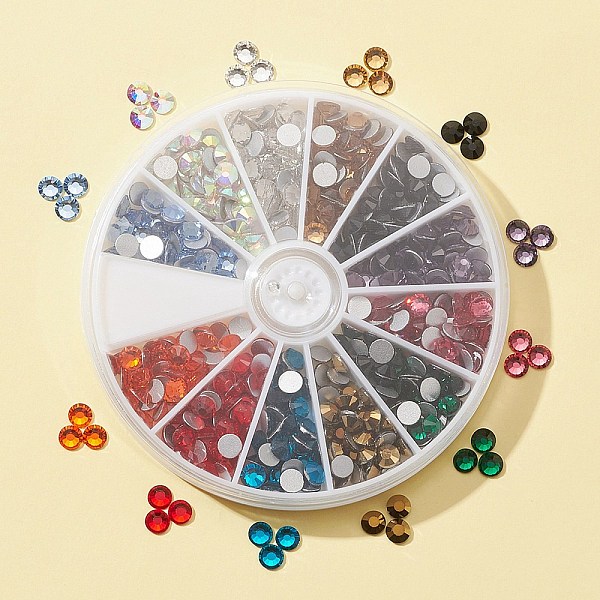 

PandaHall 480Pcs 12 Colors Glass Flat Back Rhinestone, Grade A, Back Plated, Faceted, Half Round, Mixed Color, 4.6~4.8mm, about 40pcs/color..., Multicolor