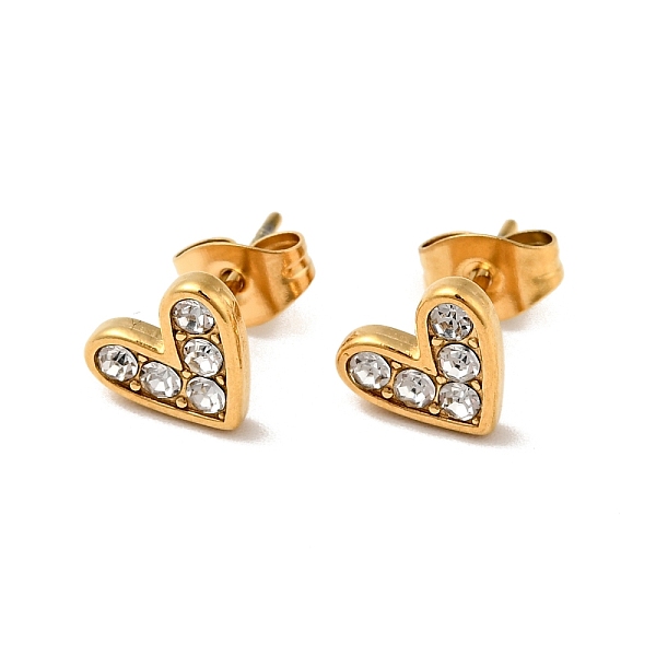 

PandaHall Heart 304 Stainless Steel Rhinestone Stud Earrings, 316 Surgical Stainless Steel Pin Ear Studs, with Ear Nuts, Golden, Crystal..., Clear