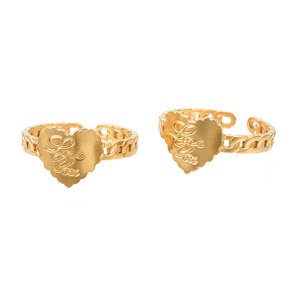 

PandaHall Ion Plating(IP) 304 Stainless Steel Heart with Word Love You Open Cuff Ring for Women, Real 18K Gold Plated, US Size 6 1/2(16.9mm)...