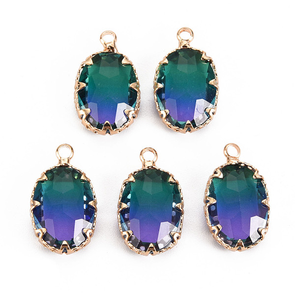

PandaHall Gradient Color Glass Pendants, with Brass Prong Settings, Faceted, Oval, Light Gold, Sea Green, 19x11x5.5mm, Hole: 1.6mm...