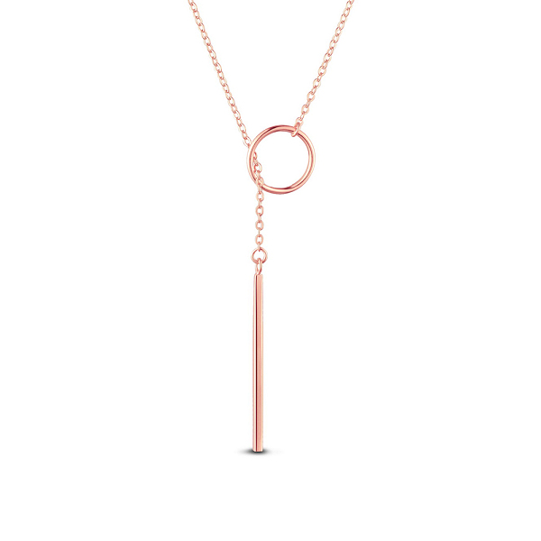 PandaHall SHEGRACE 925 Sterling Silver Lariat Necklace, with Ring and Bar Pendant, Rose Gold, 39.37 inch (100cm) Sterling Silver