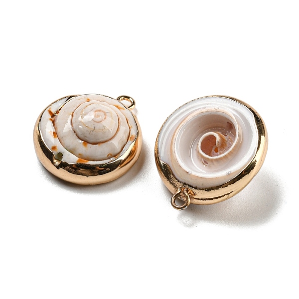 

PandaHall Natural Conch Shell Pendants, Flat Round Charms with Brass Edge, Golden, 21~22.5x18~19.5x9.5~15mm, Hole: 1.6mm Other Sea Shell...