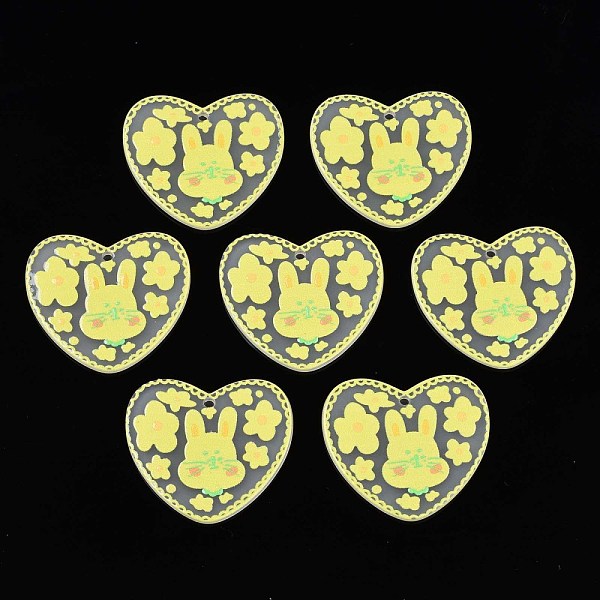 

PandaHall Transparent Printed Acrylic Pendants, Heart with Rabbit, Yellow, 34.5x38x2mm, Hole: 2mm Acrylic Heart Yellow